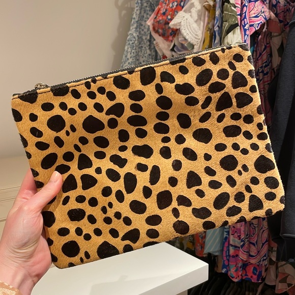 bp Handbags - bp Cheetah Calf Hair & Black Faux Leather Clutch